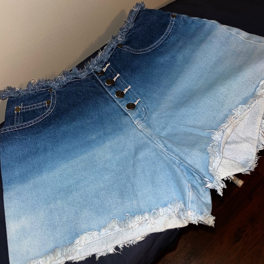 Ombré Distressed Denim Shorts